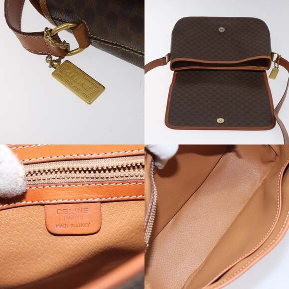 CELINE Macadam Canvas Shoulder Bag Pvc Leather Brown Gold - Picture 11 of 13